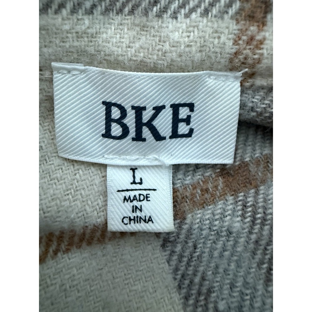 BKE Plaid Flannel Shirt Sz L Western Farmgirl Layering Casual Brown Beige Gray - Picture 5 of 7